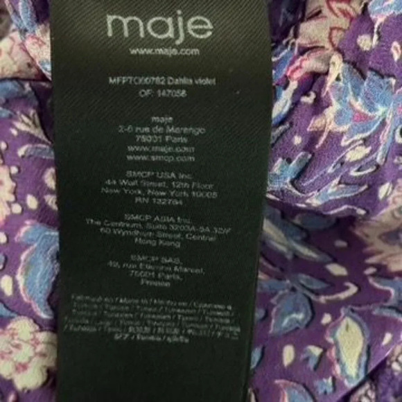 MAJE Purple Dahlia ruffle long sleeve top size 3 Large ties in front floral - Picture 8 of 10